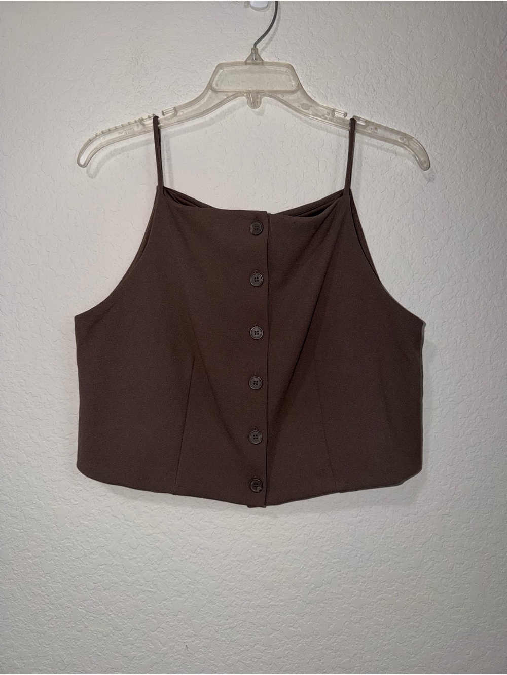 H&M Button-Front Cropped Taupe Top with Thin Straps
